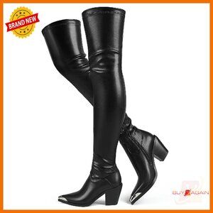 Women's Over-The-Knee Boots Leather PU Stretch Slim Calf Block Heel